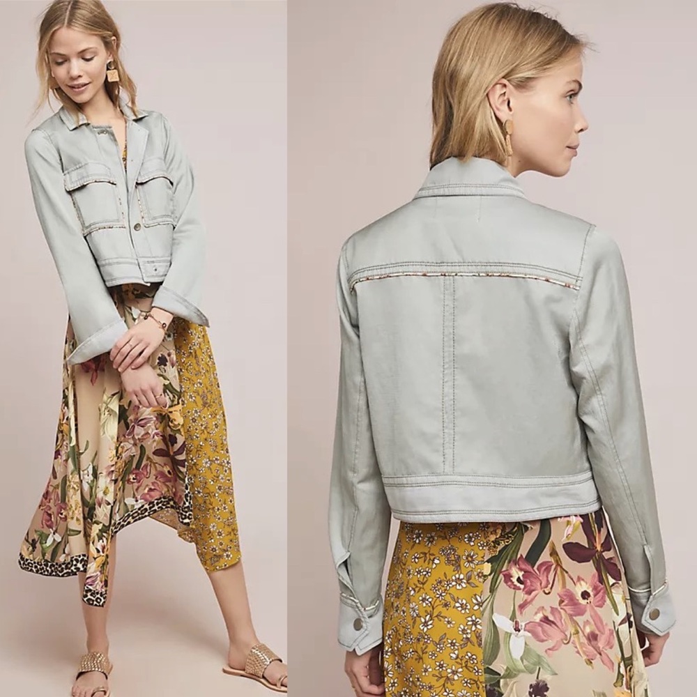 NWT Anthropologie Piped Trucker Jacket in mint, XS